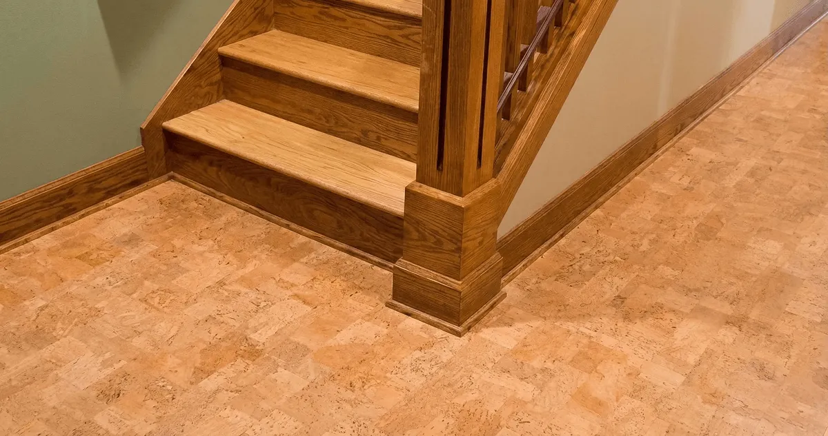 End of a staircase with cork flooring in Green Bay, WI